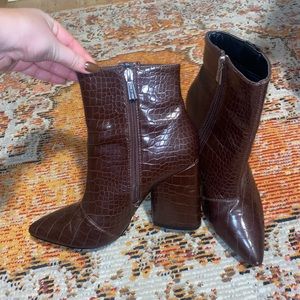 Brown croc heeled boots/booties